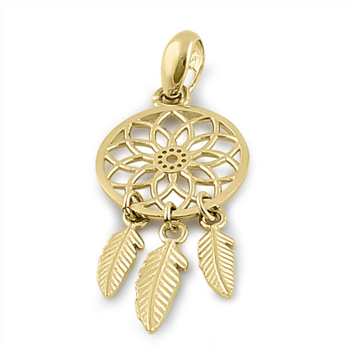 Solid 14K Yellow Gold Dreamcatcher Pendant