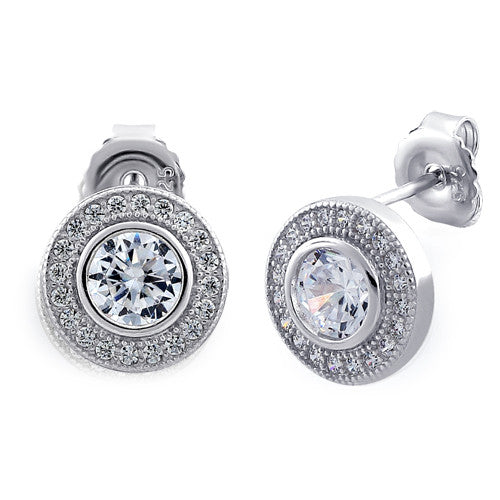 Sterling Silver Circle Stud CZ Earrings