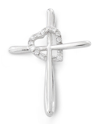 Sterling Silver Cross Heart CZ Pendant