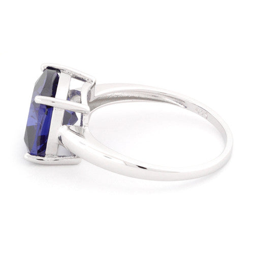 Sterling Silver Cushion Cut Tanzanite CZ Ring