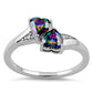 Sterling Silver Double Heart Rainbow Topaz CZ Ring