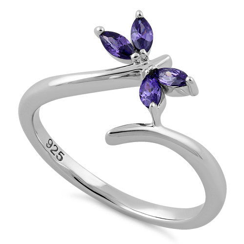 Sterling Silver Dragonfly Amethyst CZ Ring