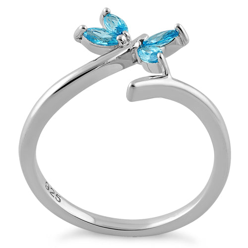 Sterling Silver Dragonfly Aqua Blue CZ Ring