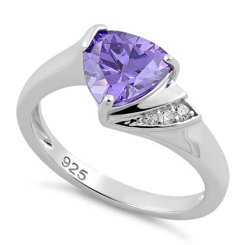 Sterling Silver Elegant Trillion Cut Amethyst CZ Ring