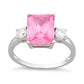 Sterling Silver Triple Rectangular Pink CZ Ring